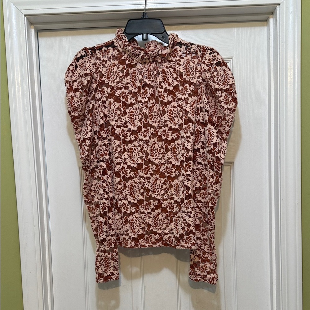 Anthropologie Dolan Lace Blouse Victorian Puff Sleeve High Neck M